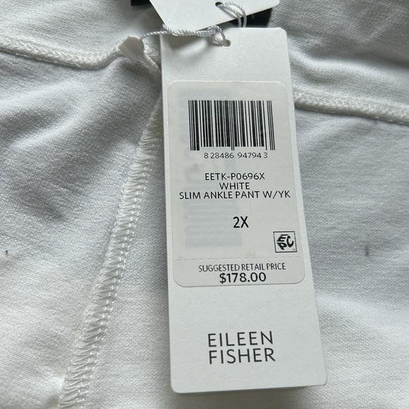 Eileen Fisher Slim Ankle Pant White Washable Stretch Crepe Trouser Sz 2X NEW - Picture 10 of 11